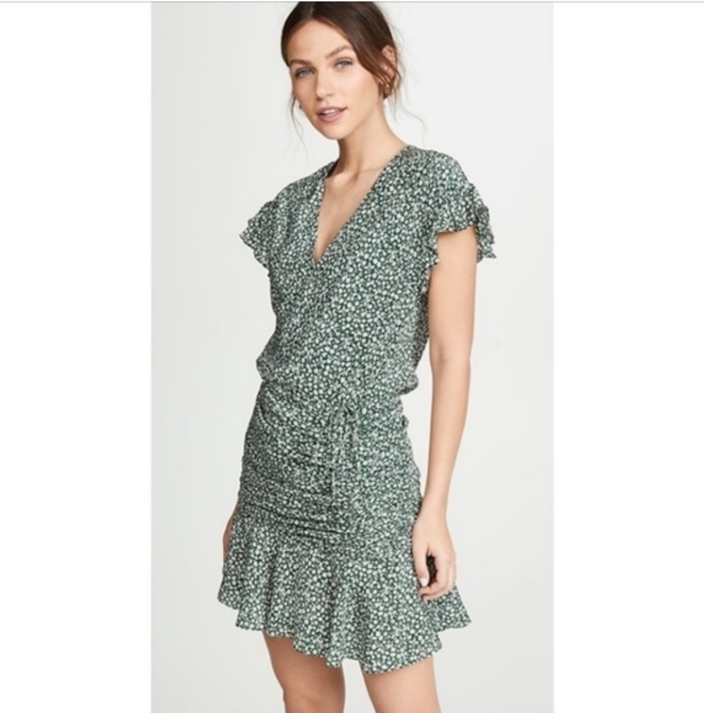 $550 Veronica Beard Marla Forest Green Ruched Silk Dress Size 4 - Picture 3 of 13